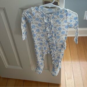 NWT Angel Dear Bamboo Blue and Tan Floral Ruffle Footie Pajama